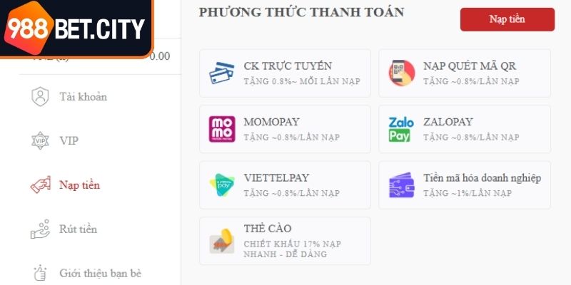 Hướng dẫn chi tiết cách nạp tiền 988Bet cho anh em 
